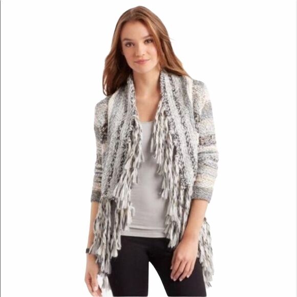 Bethany Mota Fringe Tweed Sweater Cardigan - Picture 2 of 8